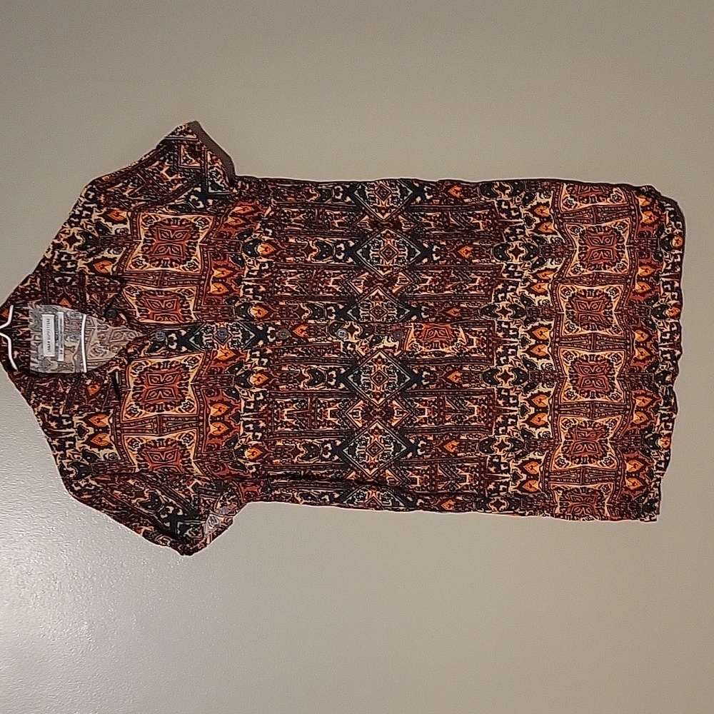 URBAN OUTFITTERS UO Malou Linen Blend Button Front Shirt Dress Brown SP Aztec